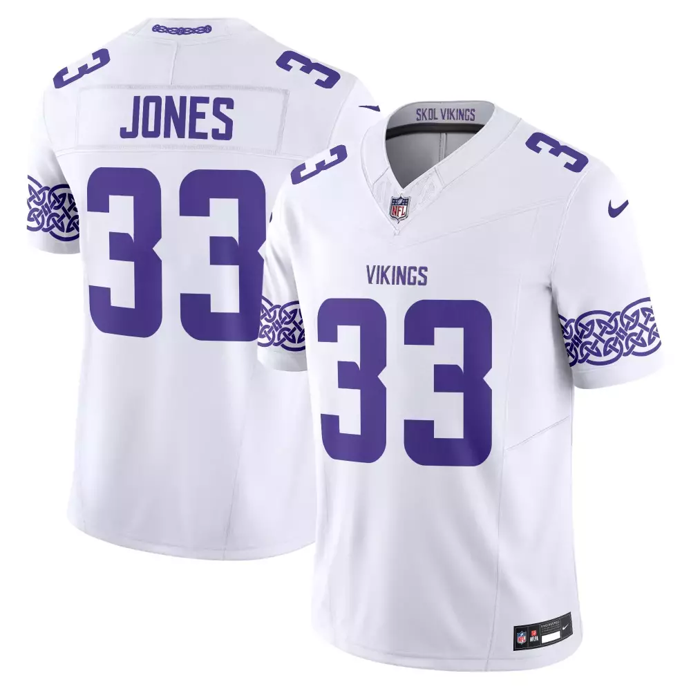 aaron jones white mens vikings nordic pattern vapor limited jersey all stitched