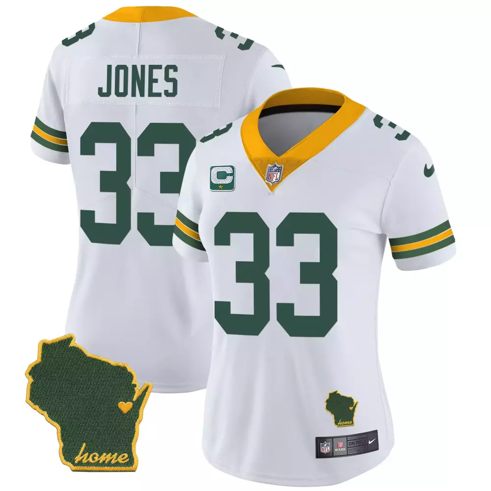 Aaron Jones Green Bay Packers Home Patch Gold Vapor Jersey V2 | Stitched Quality | For Men, Women & Youth