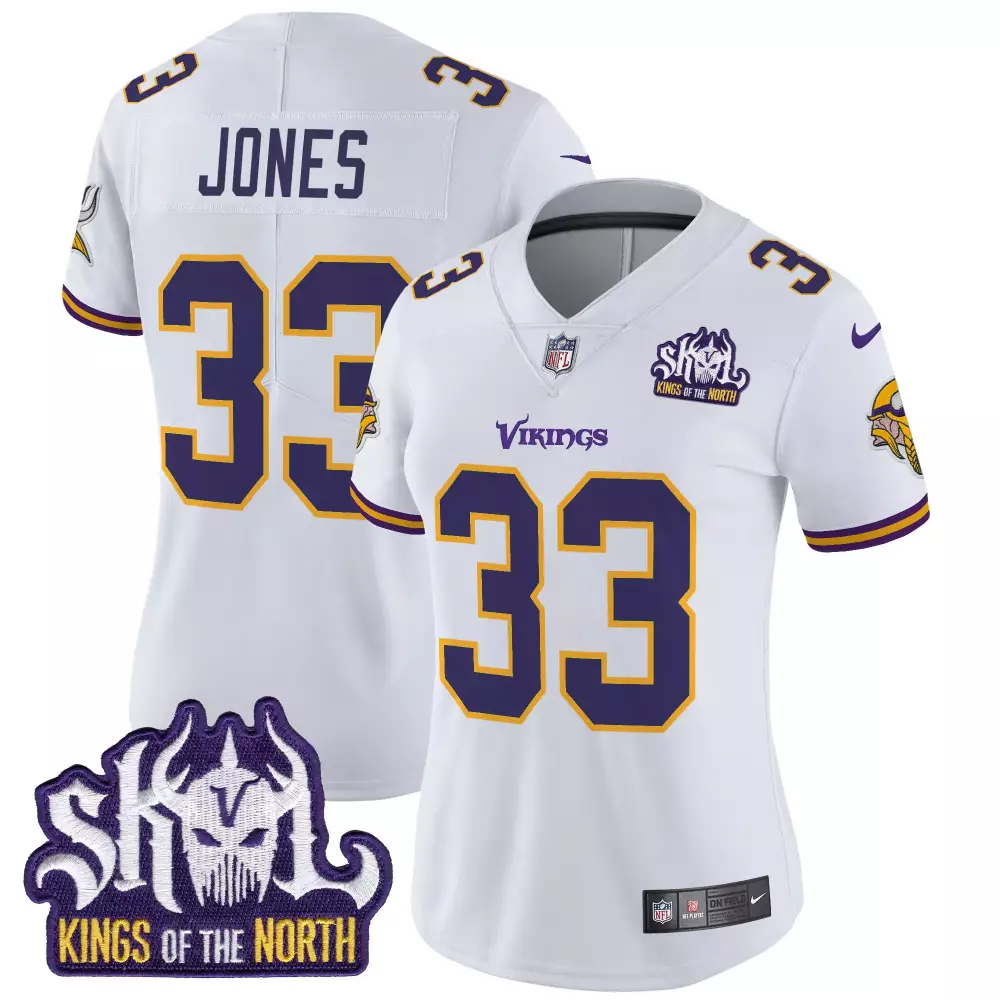 aaron jones white mens minnesota vikings kings of the north patch vapor limited jersey v2 all stitched