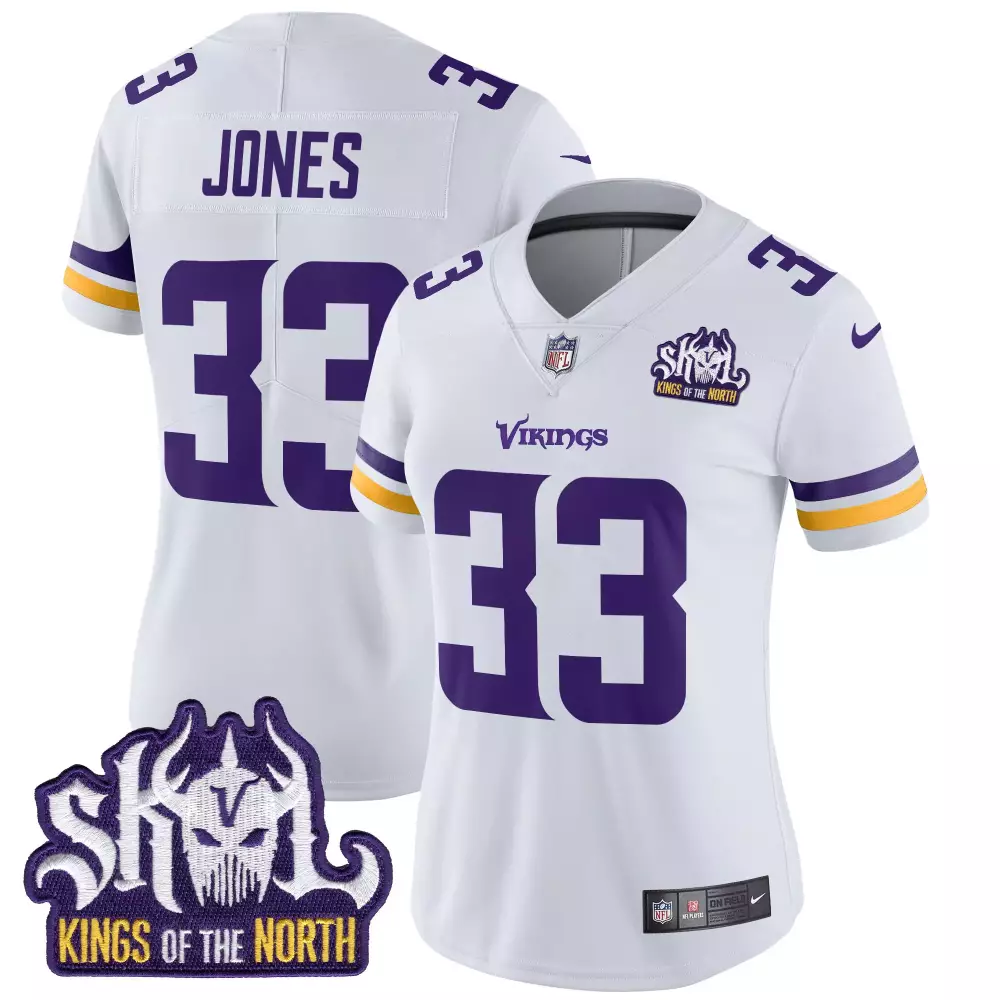 aaron jones white womens minnesota vikings kings of the north patch vapor limited jersey all stitched