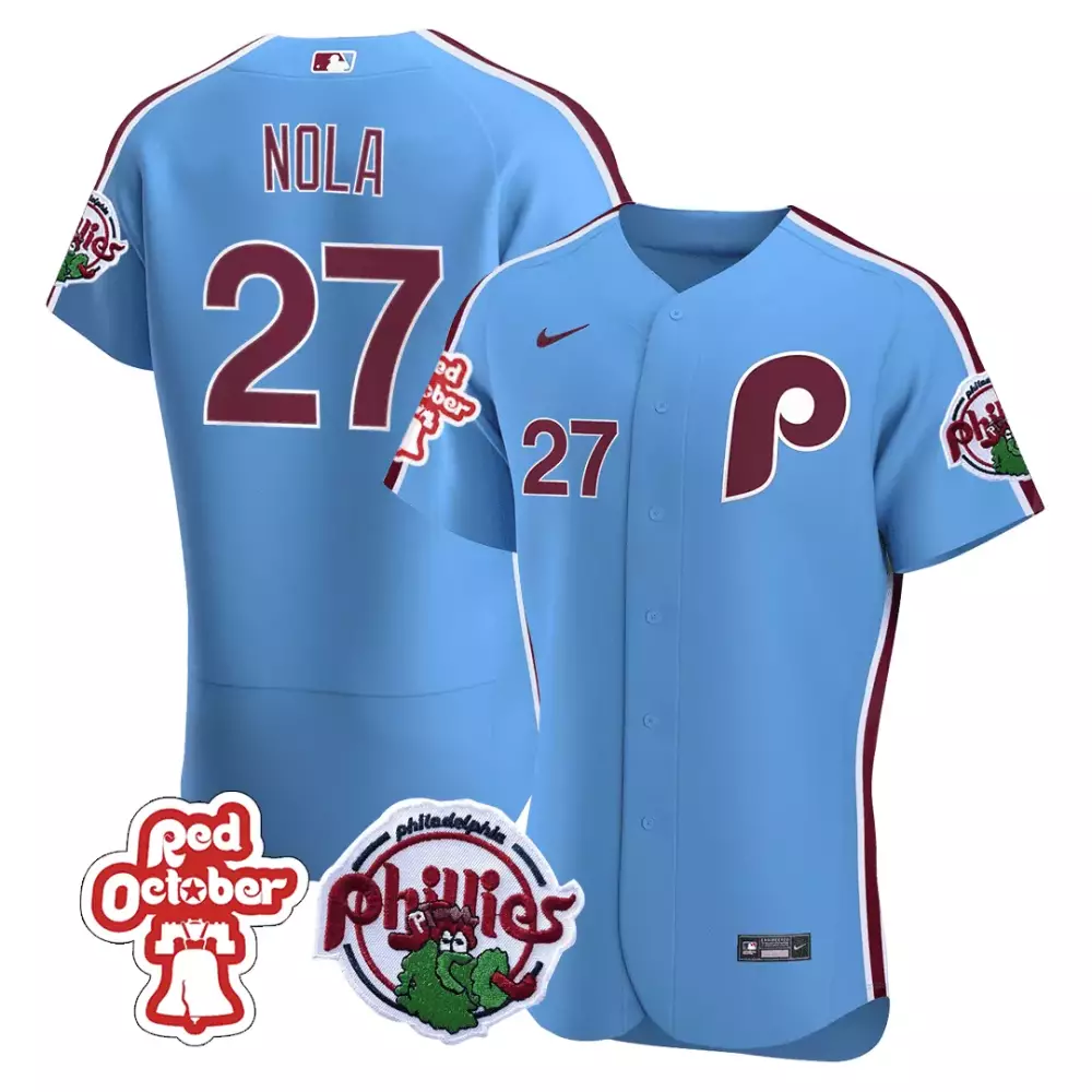 aaron nola blue mens philadelphia phillies red october patch flex base jersey all stitched