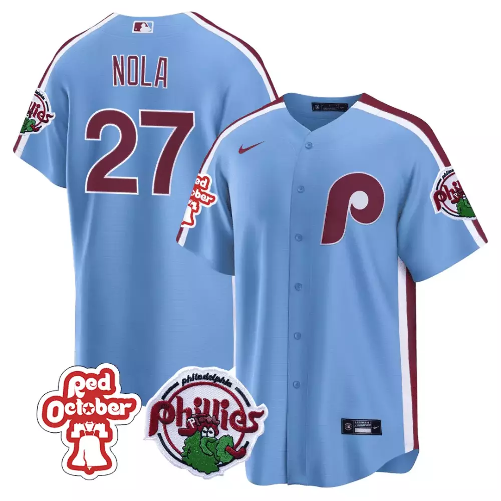 aaron nola blue mens philadelphia phillies red october patch flex base jersey all stitched