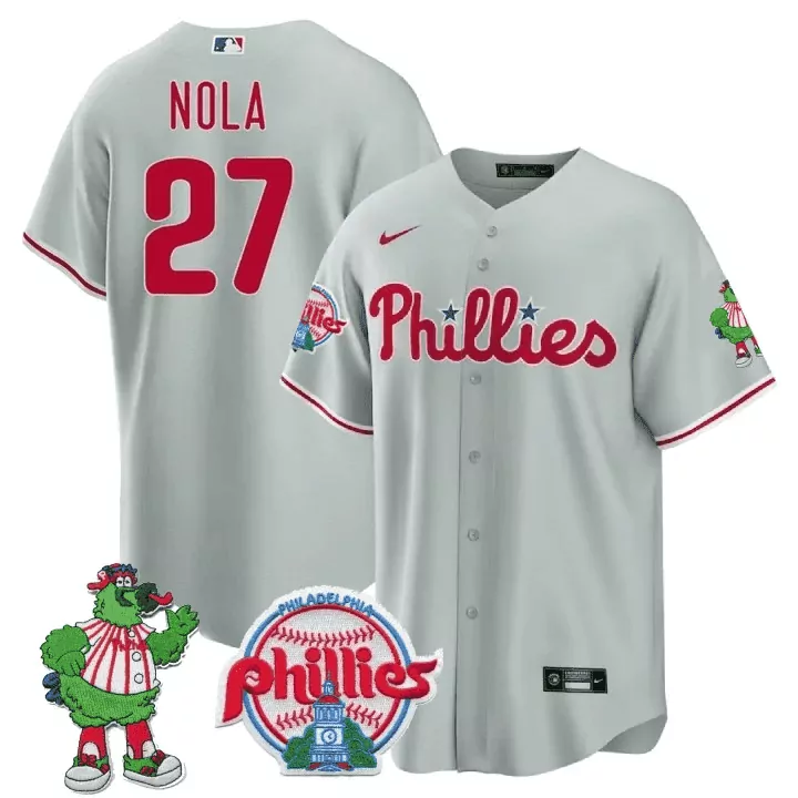 aaron nola gray mens philadelphia phillies phillie phanatic patch cool base jersey all stitched