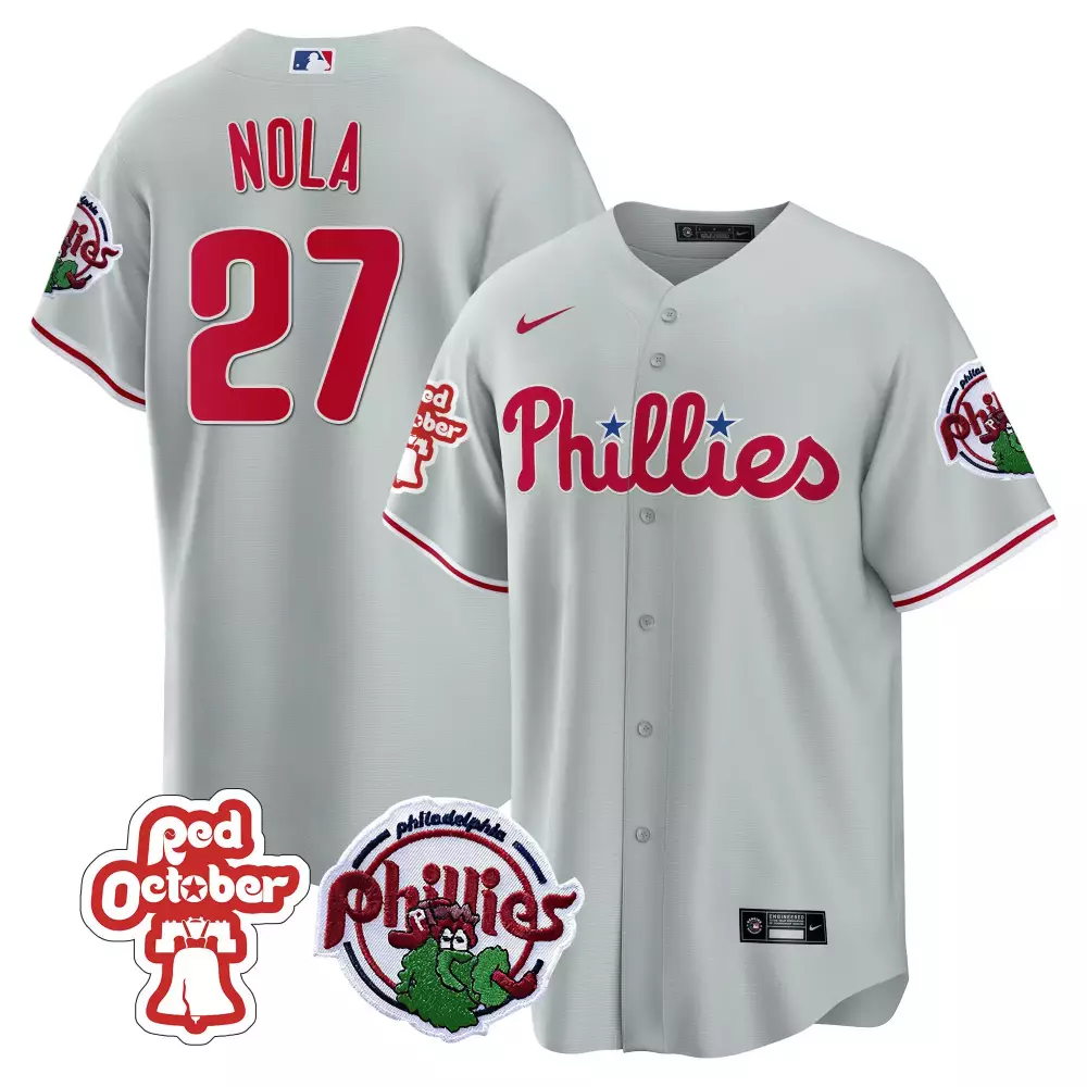 aaron nola gray mens philadelphia phillies phillie phanatic patch cool base jersey all stitched