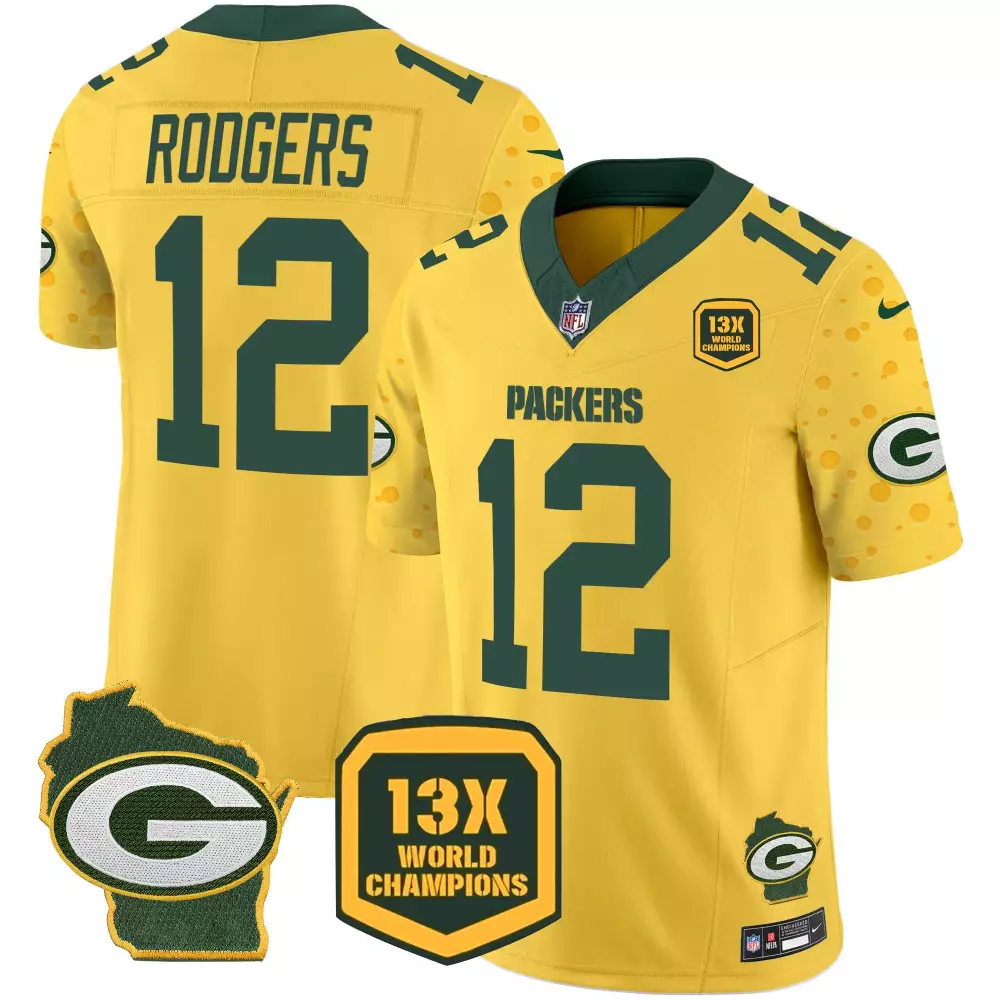 Aaron Rodgers Green Bay Packers Black Gold Name Patch Jersey | 100th Season | Stitched Style for Men | For Men, Women & Youth