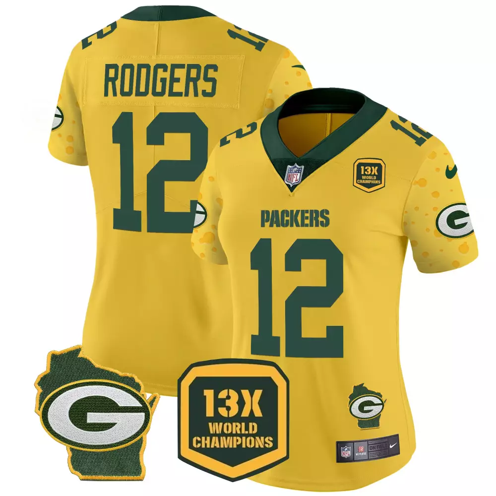 Aaron Rodgers Green Bay Packers Black Gold Name Patch Jersey | 100th Season | Stitched Style for Men | For Men, Women & Youth