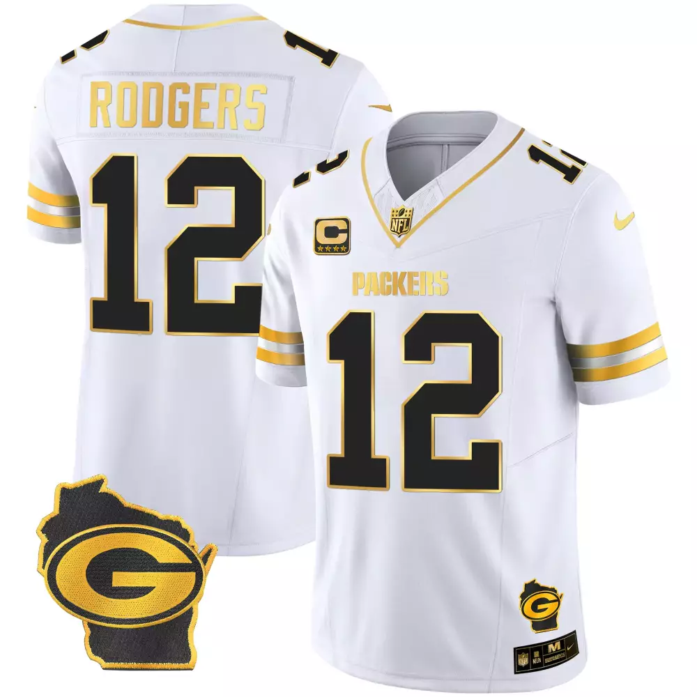 aaron rodgers white gold mens green bay packers 13 time world champions home patch gold vapor jersey all stitched