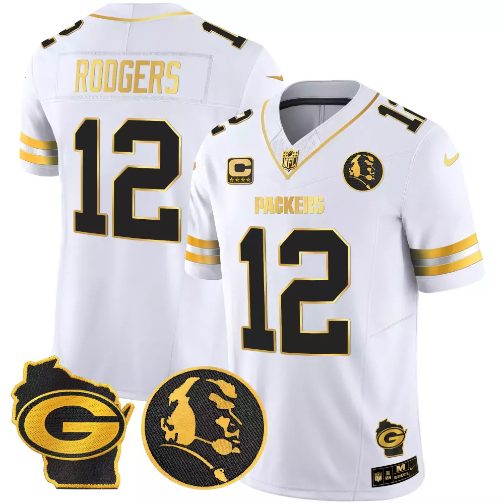 aaron rodgers white gold mens green bay packers 13 time world champions home patch gold vapor jersey all stitched