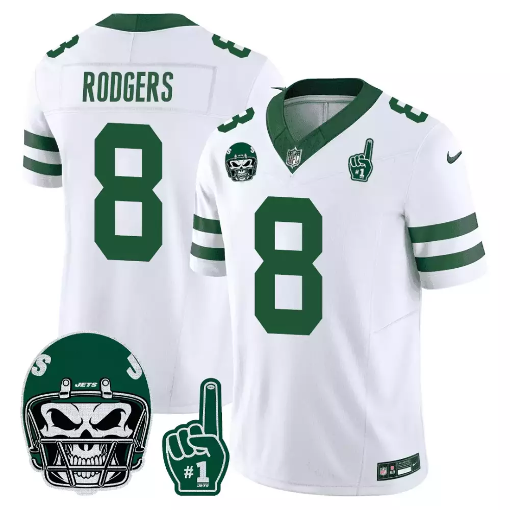 aaron rodgers white mens new york jets 1980s throwback limited jersey number 1 patch all stitched