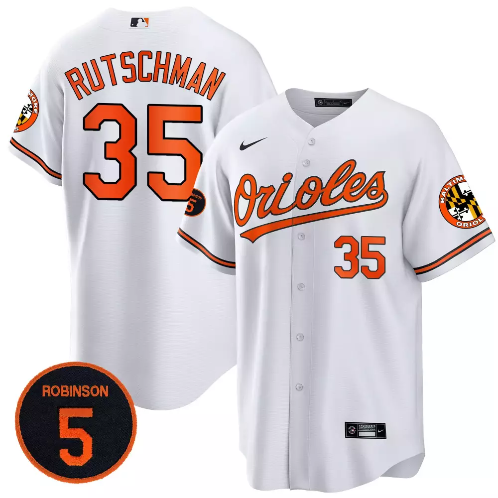 Adley Rutschman White Men's Orioles Robinson Patch Cool Base Jersey | Vapor Premier Limited Edition | For Men, Women & Youth