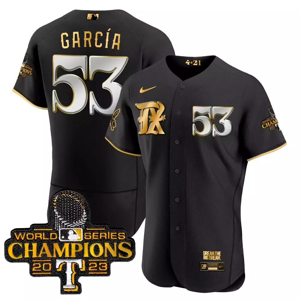 adolis garcia black gold mens texas rangers 2023 world series champions city connect flex gold jersey all stitched