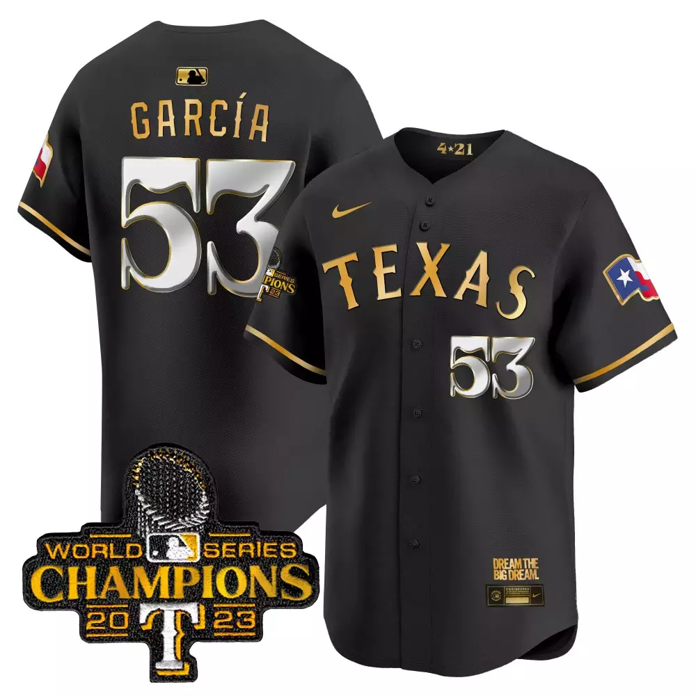 adolis garcia black gold mens texas rangers 2023 world series champions city connect flex gold jersey all stitched