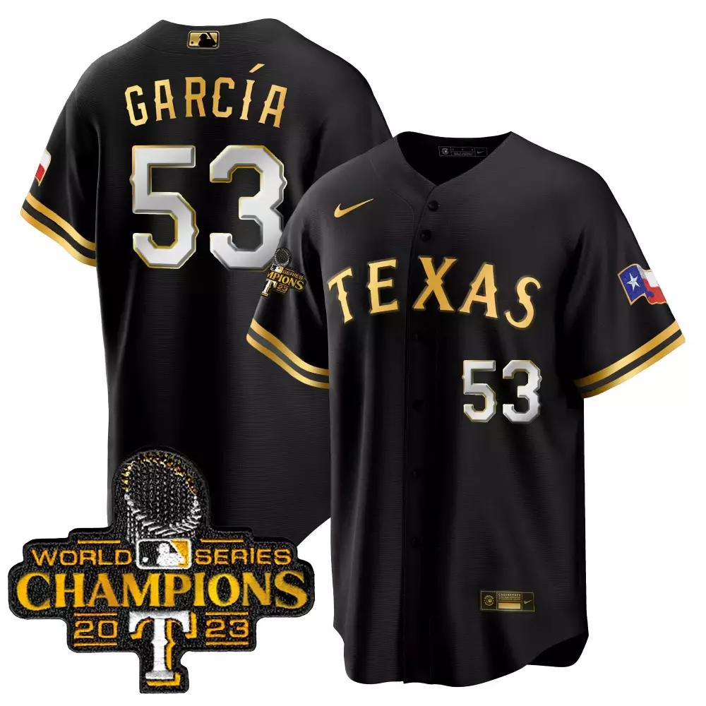 adolis garcia black gold mens texas rangers 2023 world series champions city connect flex gold jersey all stitched