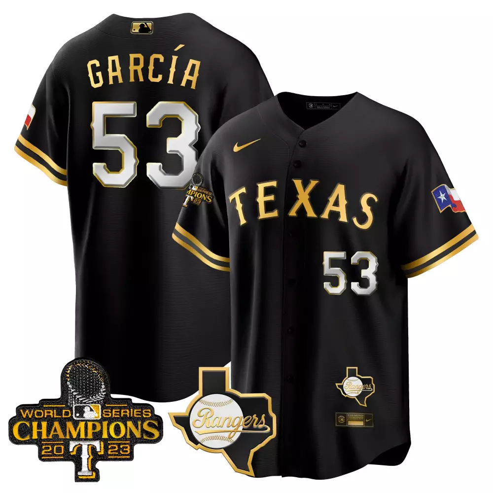 adolis garcia black gold mens texas rangers 2023 world series champions city connect flex gold jersey all stitched