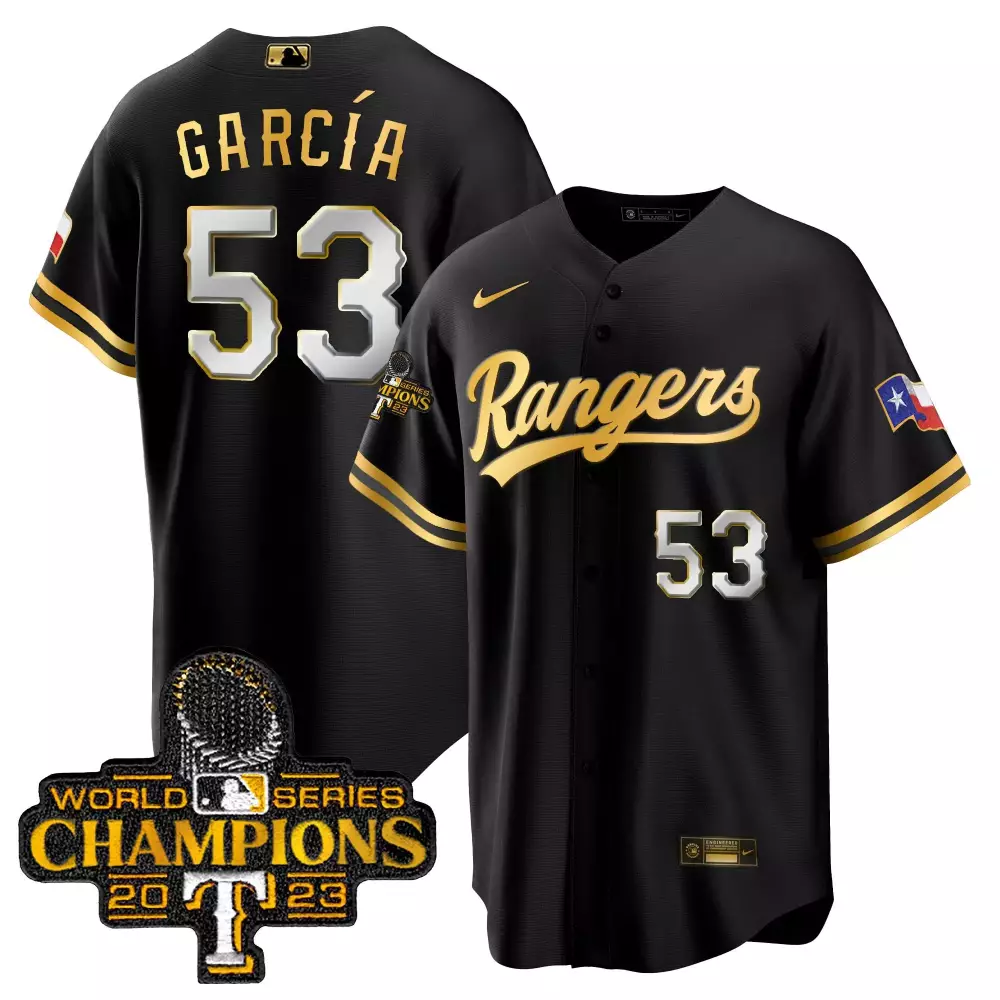 adolis garcia black gold mens texas rangers 2023 world series champions city connect flex gold jersey all stitched