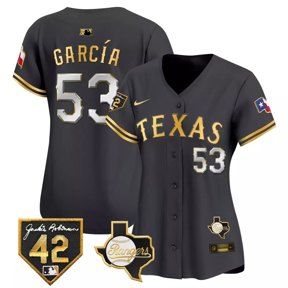 adolis garcia black gold womens texas rangers 2024 jackie robinson patch vapor premier limited jersey all stitched