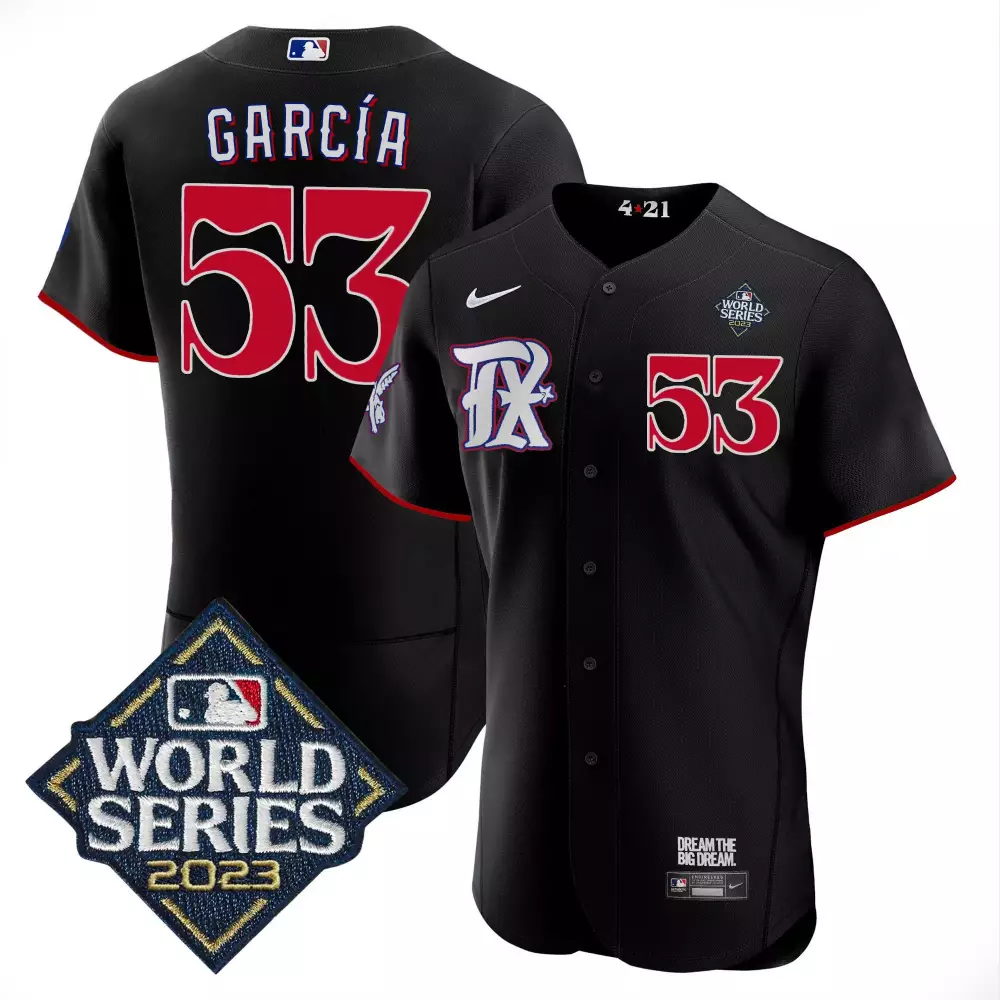 Adolis Garcia Black Men's Texas Rangers 2023 World Series City Connect Flex Base Jersey | All Stitched | For Men, Women & Youth