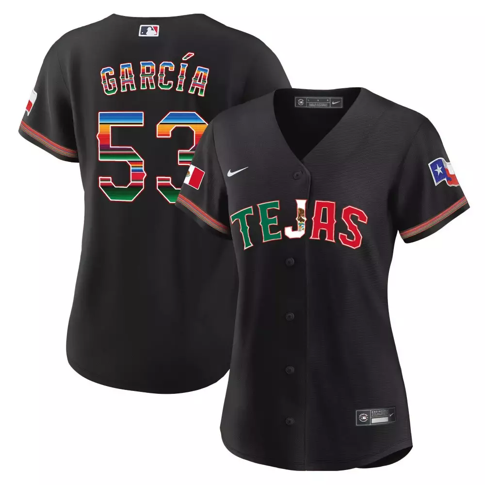 adolis garcia black womens texas rangers mexico 2023 world series champions baseball jersey v2 all stitched