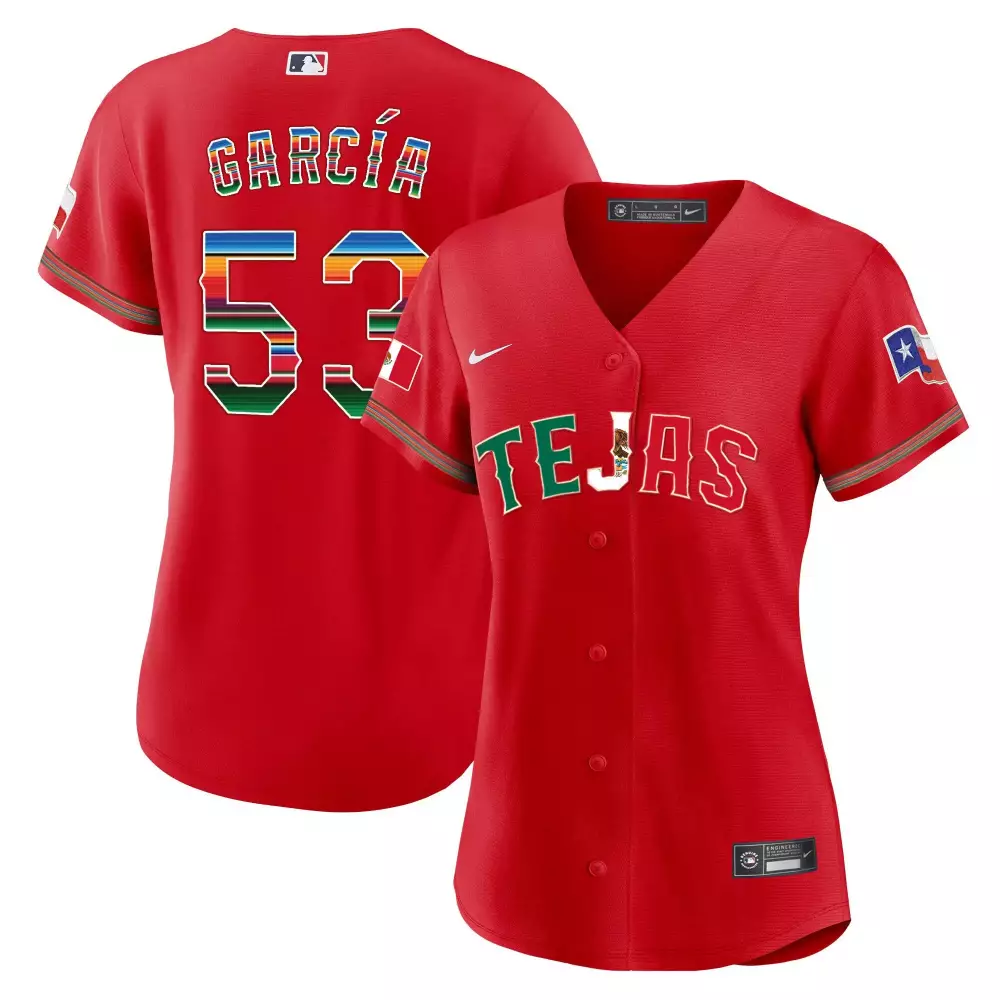 Adolis Garcia Red Women's Texas Rangers Mexico Flag Jersey | All Stitched | Fan Gear for Game Day | For Men, Women & Youth