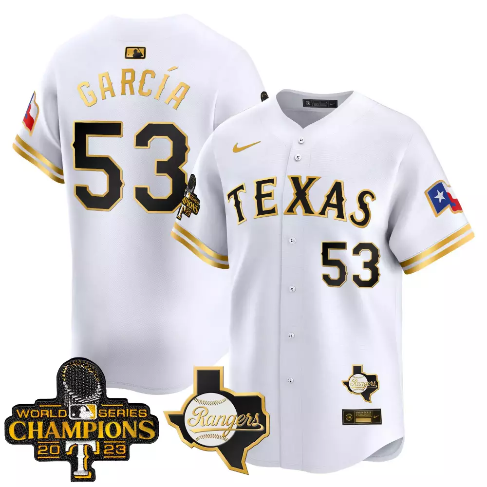 Adolis Garcia Texas Rangers World Series Champions Vapor Premier Limited Jersey | White Gold | All Stitched | Limited Edition Fan Gear for Men, Women & Youth