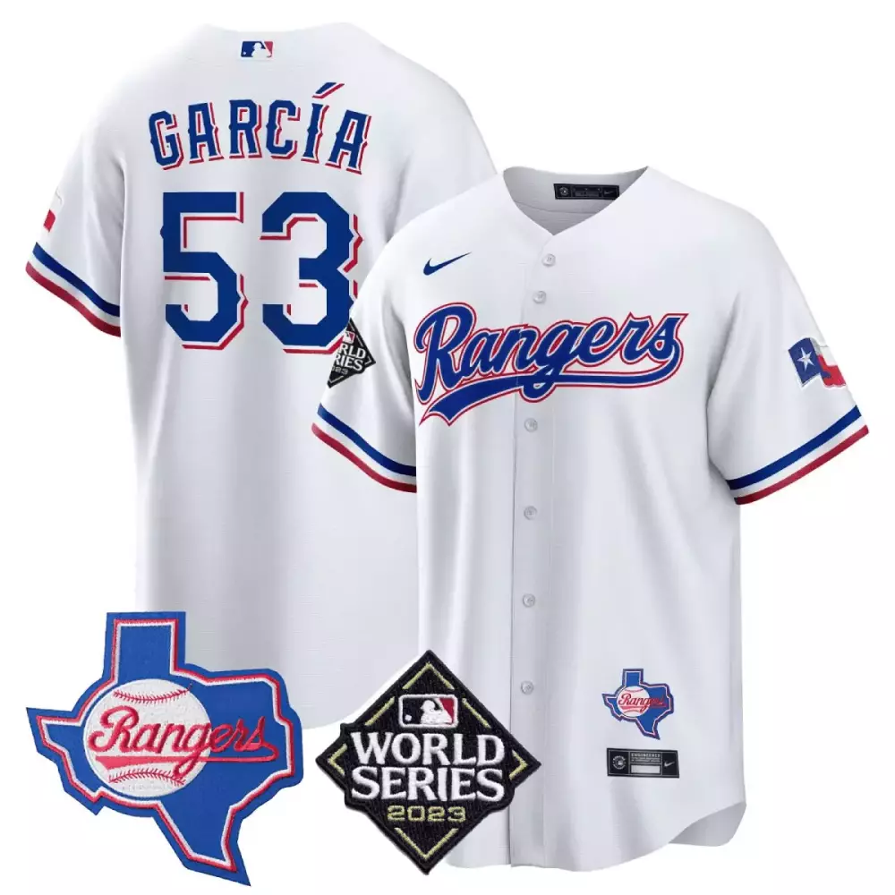 adolis garcia white men s texas rangers 2023 world series texas state patch cool base gold jersey v2 n all stitched