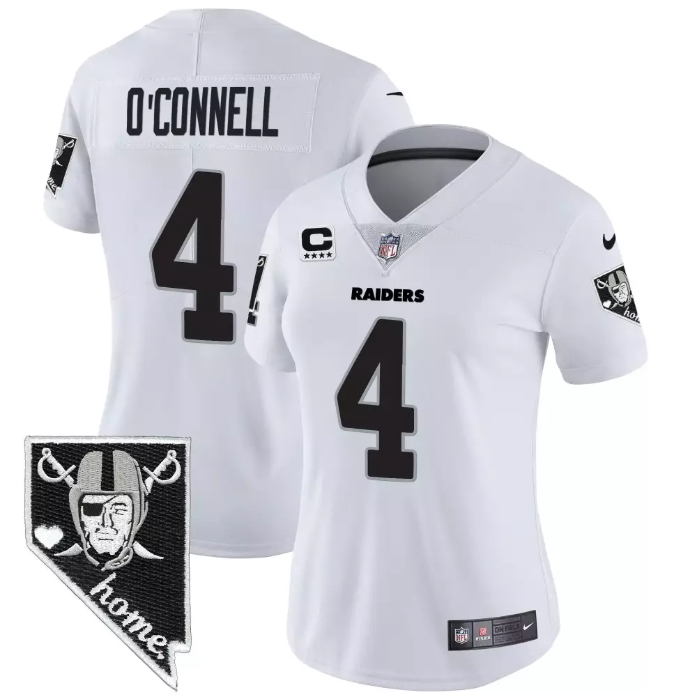 O'Connell White Women's Las Vegas Raiders Nevada Home Patch Vapor Jersey | All Stitched | Game Day Outfit | For Men, Women & Youth