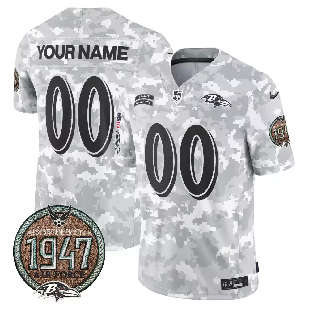 air force youth baltimore ravens 2024 salute to service establishment year patch vapor limited custom jersey all stitche