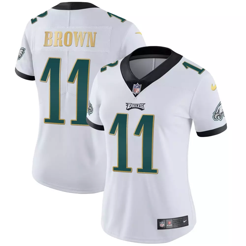 aj brown white gold mens philadelphia eagles super bowl lix patch gold vapor limited jersey all stitched