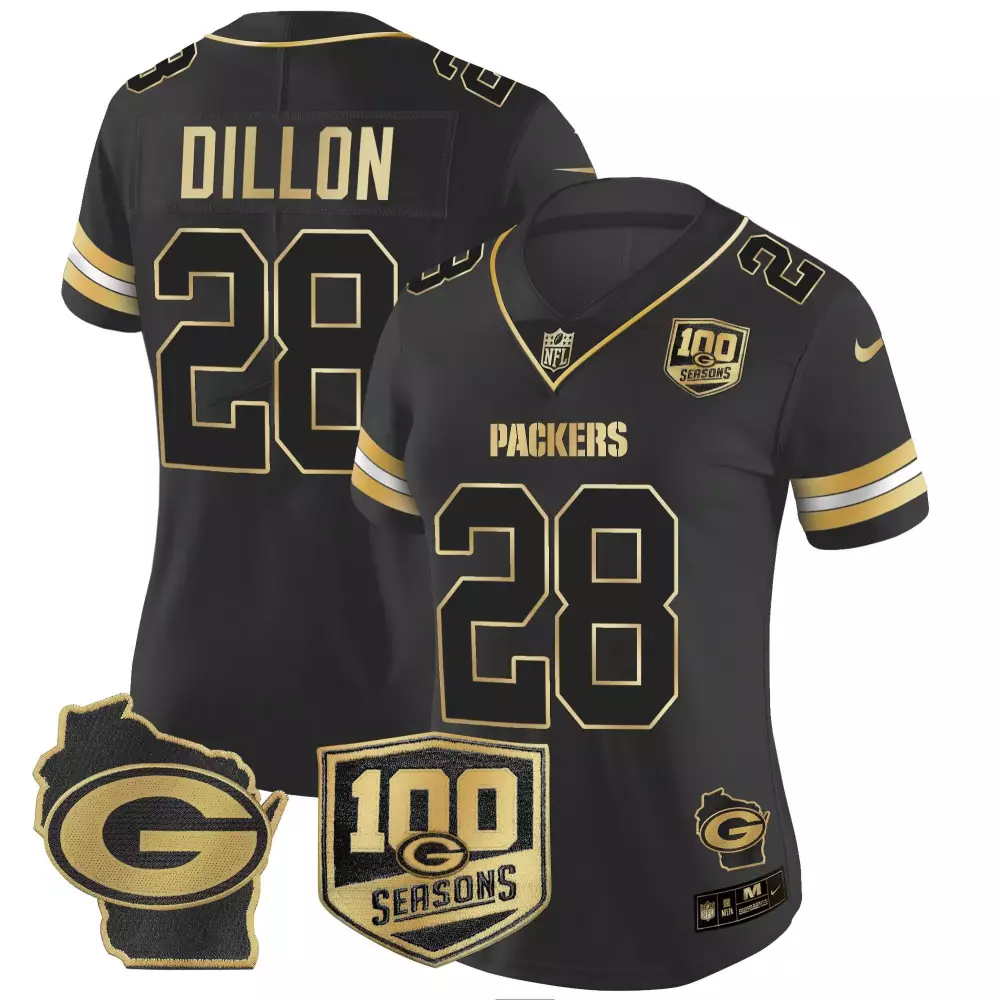 aj dillon black gold mens green bay packers white gold black gold est 1919 patch all stitched
