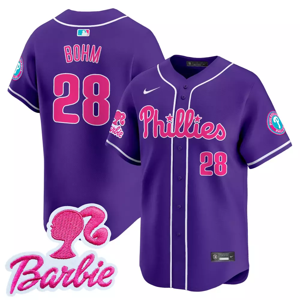 alec bohm purple unisex philadelphia phillies barbie patch vapor premier limited jersey all stitched