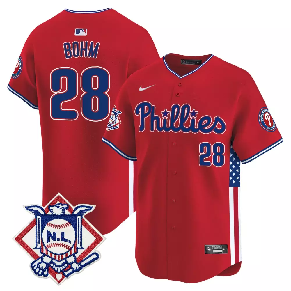 alec bohm red mens philadelphia phillies 2024 fourth of july vapor premier limited jersey v2 all stitched