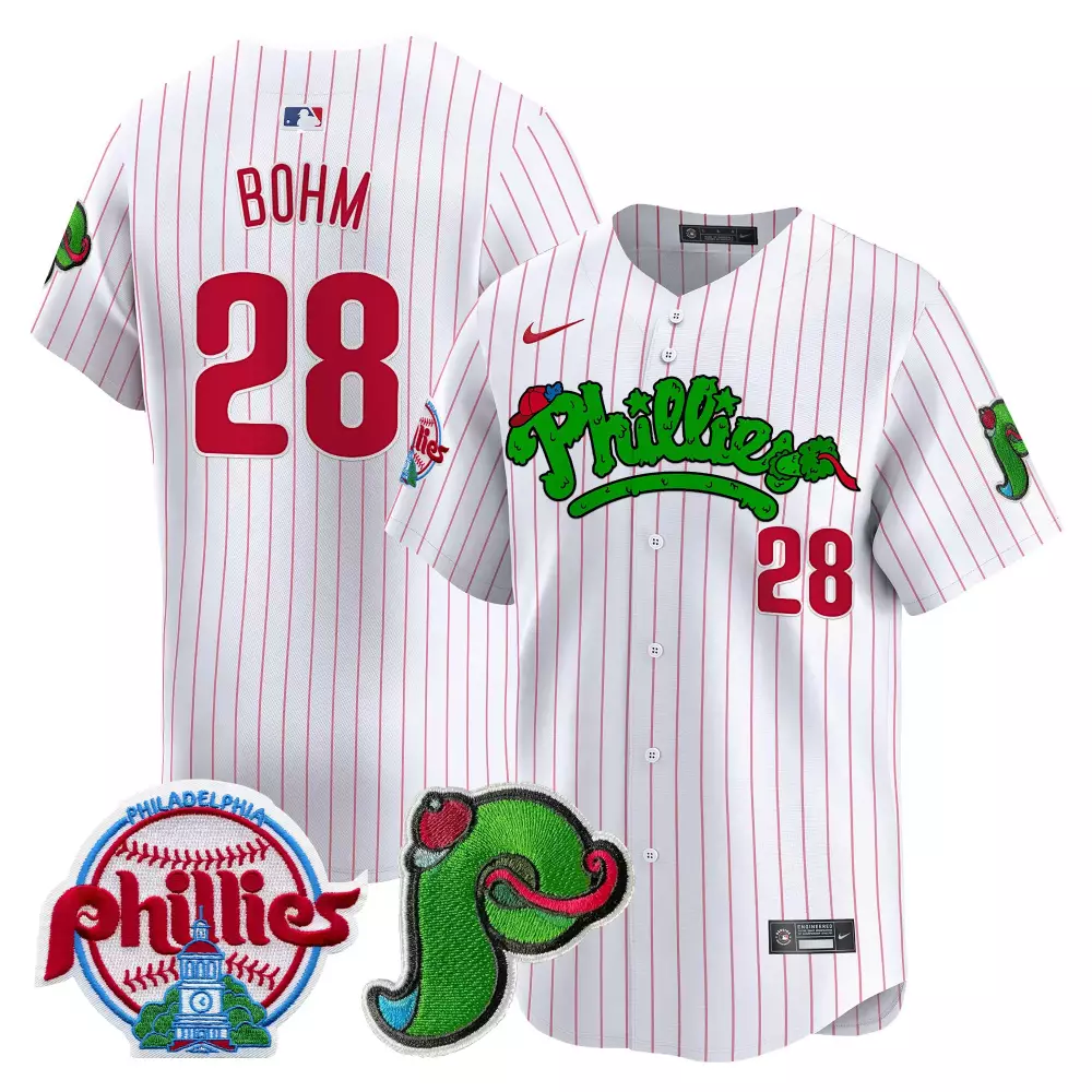 alec bohm white pinstripe unisex philadelphia phillies phanatic patch vapor premier limited jersey v3 all stitched