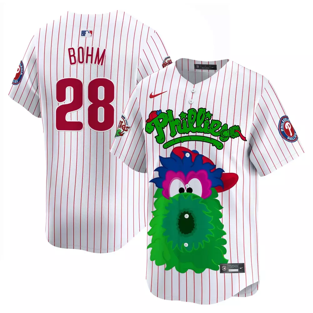 alec bohm white pinstripe unisex philadelphia phillies phanatic patch vapor premier limited jersey v3 all stitched