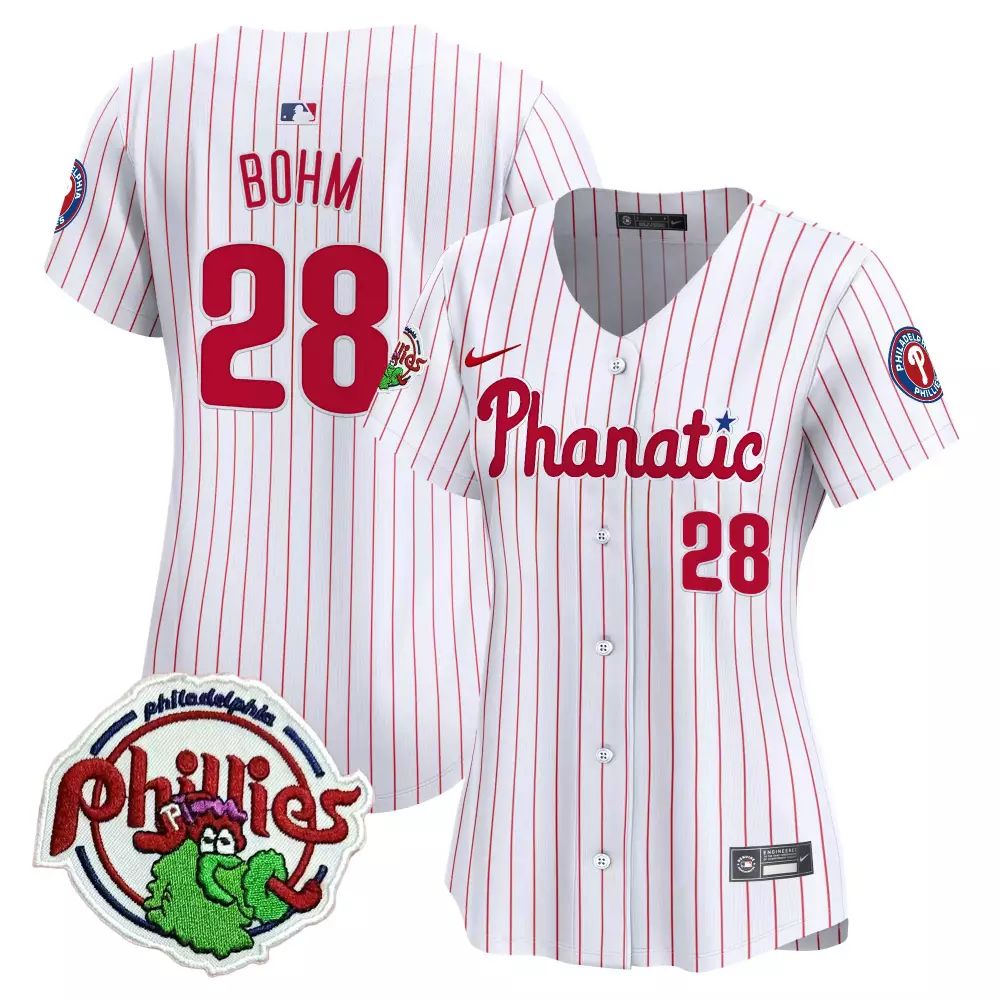 alec bohm white pinstripe unisex philadelphia phillies phanatic patch vapor premier limited jersey v3 all stitched