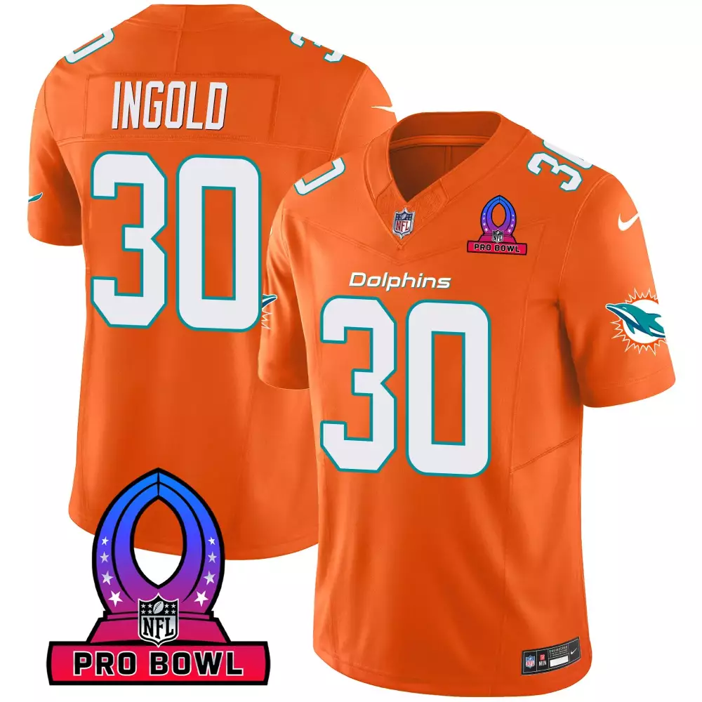 alec ingold orange mens miami dolphins 2024 pro bowl patch vapor jersey all stitched