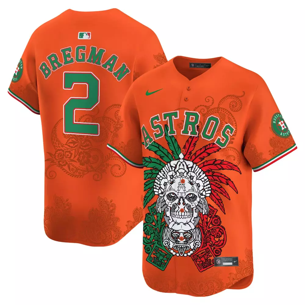 alex bregman orange mens houston astros aztec warrior skull vapor premier limited jersey v2 printed