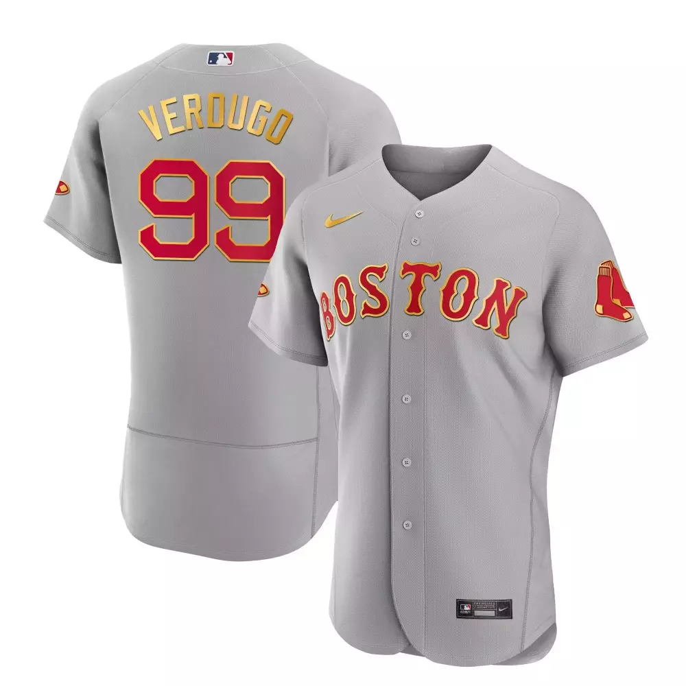 alex verdugo flex gray mens boston red sox gold trim jersey all stitched