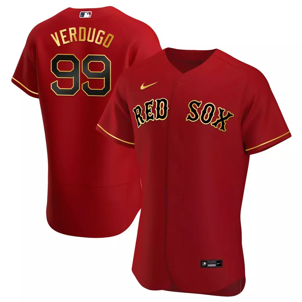 alex verdugo flex red mens boston red sox gold trim jersey all stitched