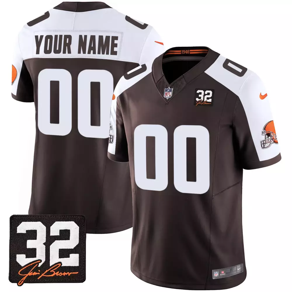 Alternate Men’s Cleveland Browns 32 Jim Brown Memorial Home Patch Jersey V3 | Stitched Custom | Fan Gear for Men, Women & You