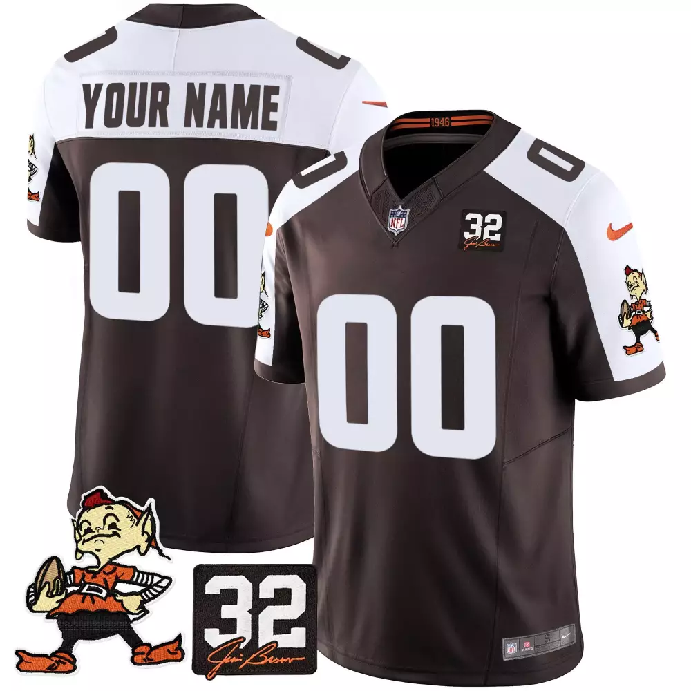 Alternate Men’s Cleveland Browns 32 Jim Brown Memorial Home Patch Jersey V3 | Stitched Custom | Fan Gear for Men, Women & You