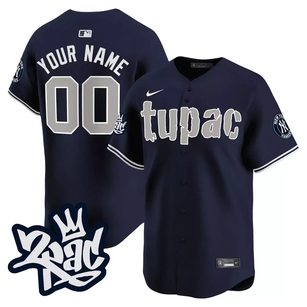 Tupac Shakur Gold New York Yankees Vapor Premier Limited Jersey | All Stitched | For Men