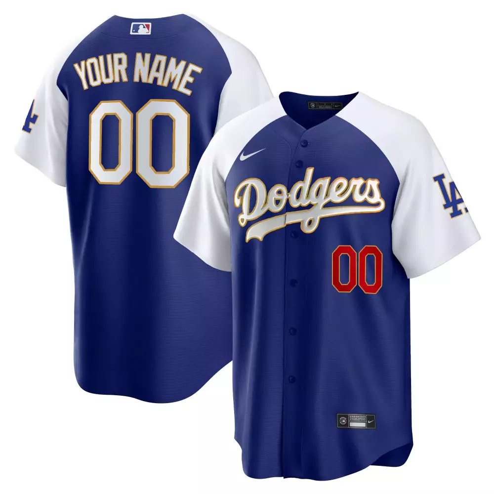 alternate royal men los angeles dodgers gold trim cool base custom jersey all stitched