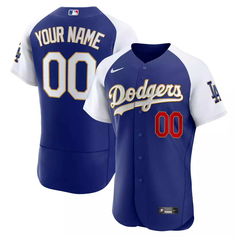 alternate royal men los angeles dodgers gold trim cool base custom jersey all stitched