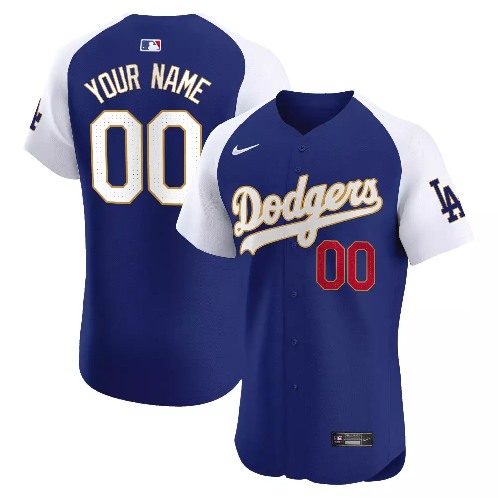 alternate royal men los angeles dodgers gold trim cool base custom jersey all stitched