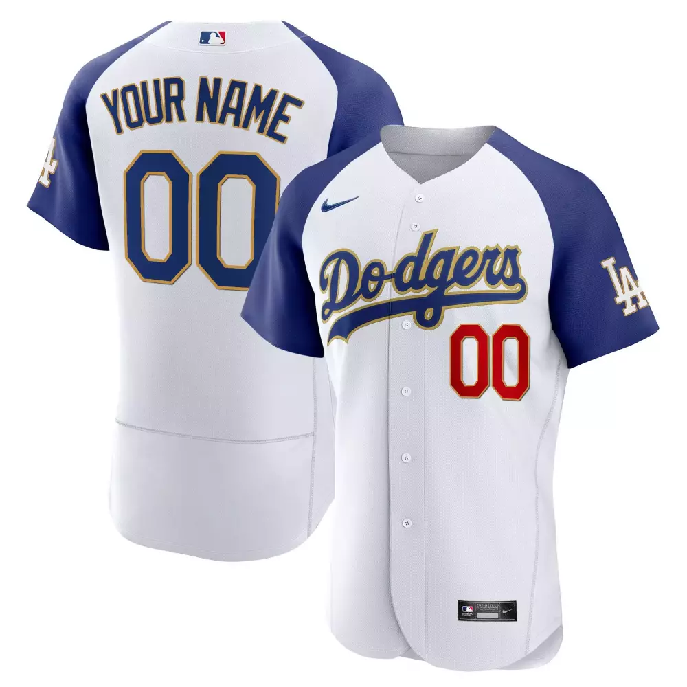 alternate white youth los angeles dodgers gold trim cool base custom jersey all stitched