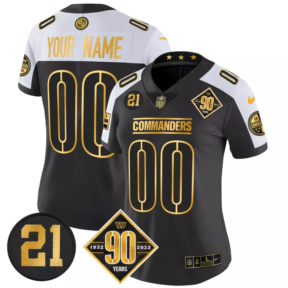 Washington Commanders Women's 90th Anniversary Gold Vapor Custom Jersey | Stitched Style | Fan Gear for Game Day | For Women, Men & Youth