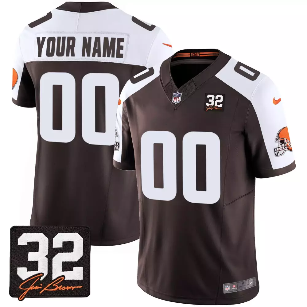 alternate youth cleveland browns 32 jim brown memorial home patch gold custom jersey all stitched