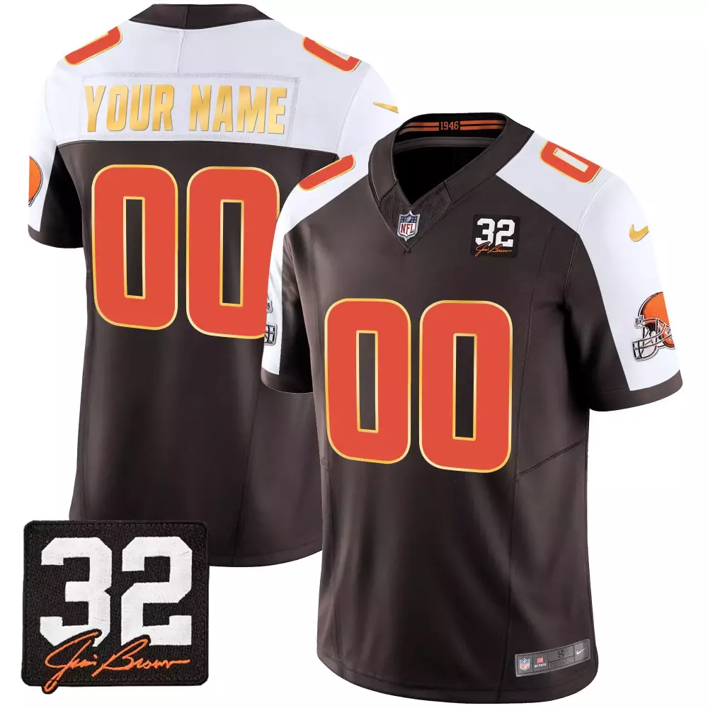 alternate youth cleveland browns 32 jim brown memorial home patch gold custom jersey all stitched