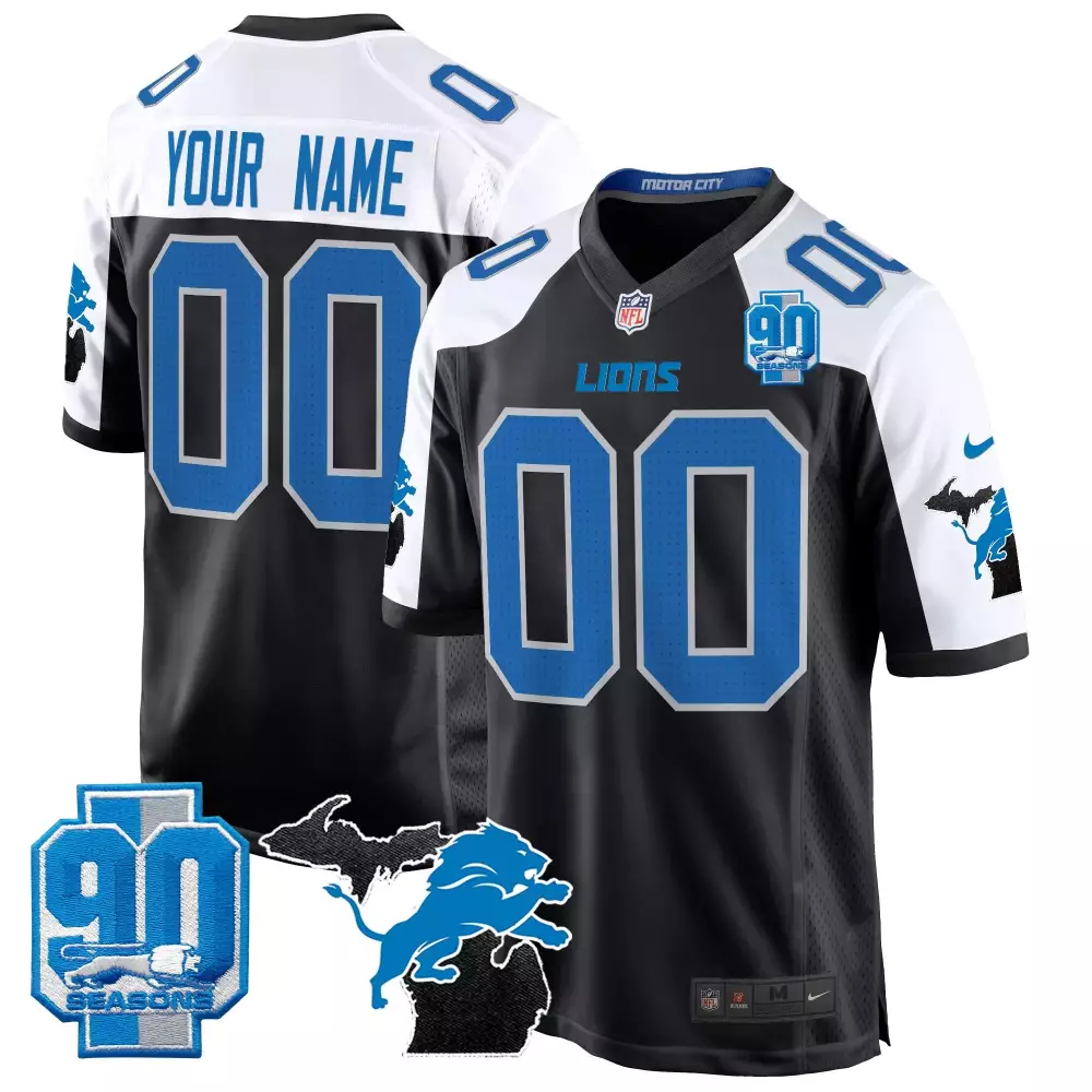 alternate youth detroit lions 2024 michigan 90th season patch gold vapor limited custom jersey all stitched