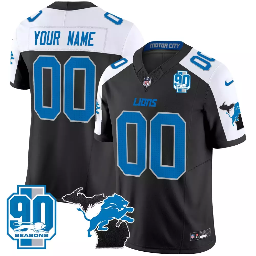 alternate youth detroit lions 2024 michigan 90th season patch gold vapor limited custom jersey all stitched